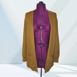 Madewell Nolan Ribbed Open Front Cozy Cardigan Sweatshirt Small Egyptian Gold